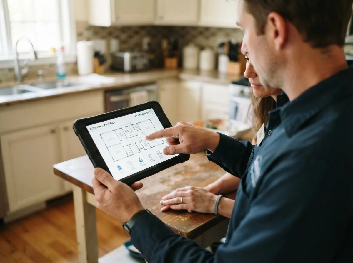 Water damage restoration technician inspecting a home in Pavo, GA